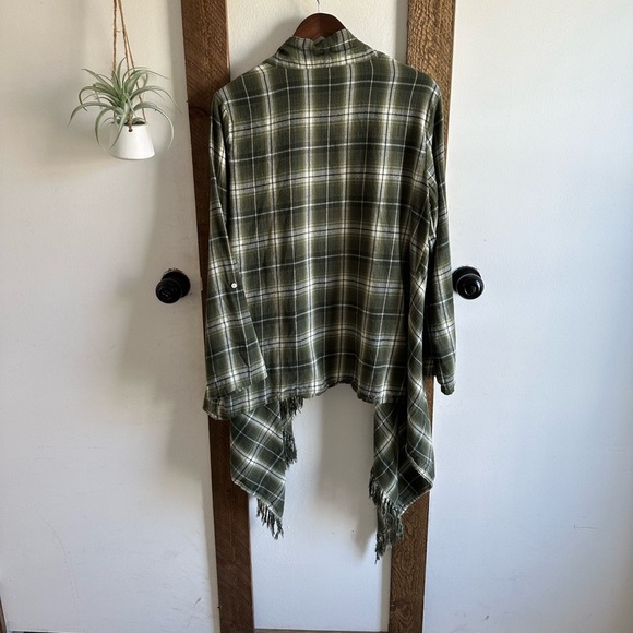 Vintage 90s Plaid Distressed Fringe Flannel Plaid Cardigan Women’s Size Large - Picture 8 of 13